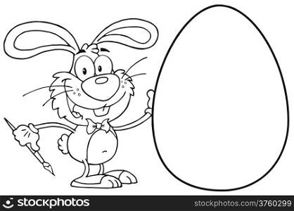 Outlined Happy Bunny Painting An Easter Egg