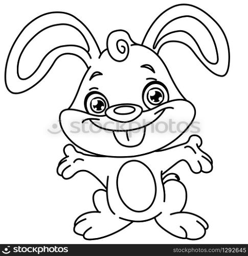 Outlined happy bunny. Vector line art illustration coloring page.