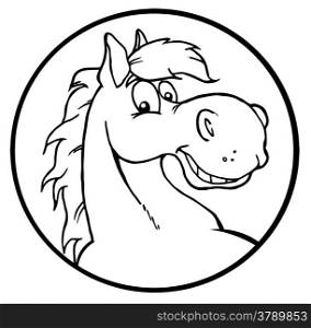 Outlined Happy Cartoon Horse