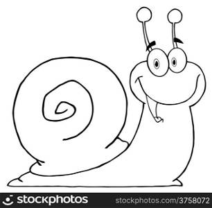 Outlined Happy Cartoon Snail