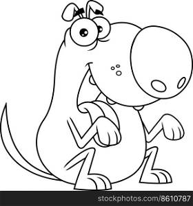 Outlined Happy Dog Cartoon Character Begging. Vector Hand Drawn Illustration Isolated On Transparent Background