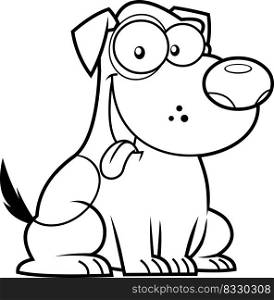 Outlined Happy Dog Cartoon Character. Vector Hand Drawn Illustration Isolated On Transparent Background