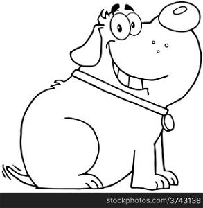 Outlined Happy Fat Dog Cartoon Mascot Character