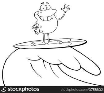 Outlined Happy Frog While Surfing