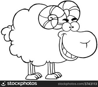 Outlined Happy Ram Cartoon Mascot Character