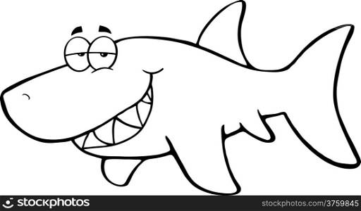 Outlined Happy Shark Cartoon Character
