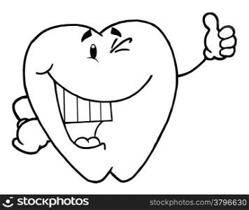 Outlined Happy Smiling Tooth Cartoon Character