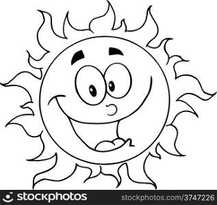 Outlined Happy Sun Cartoon Character