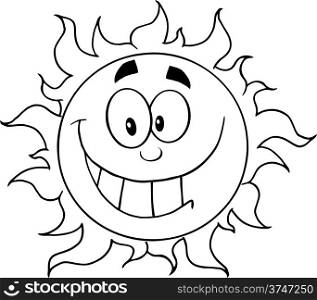 Outlined Happy Sun Cartoon Character