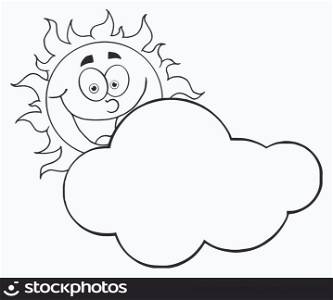 Outlined Happy Sun Hiding Behind Cloud