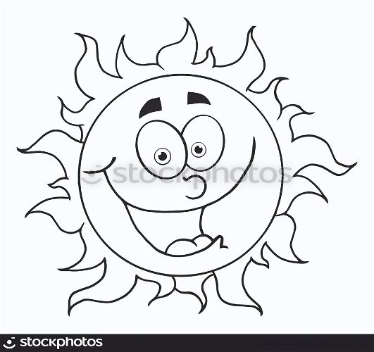 Outlined Happy Sun Mascot Cartoon Character