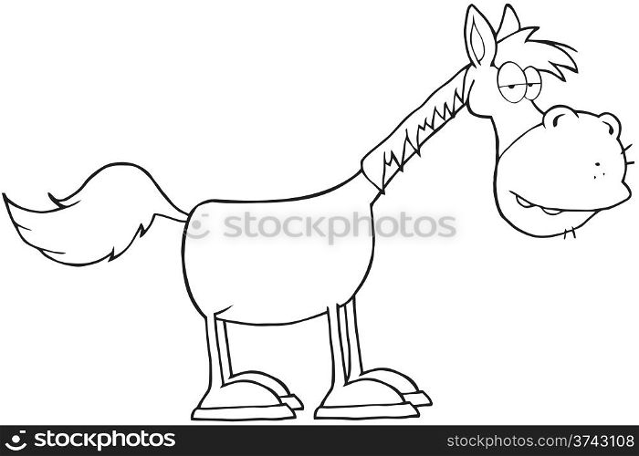 Outlined Horse Cartoon Mascot Character