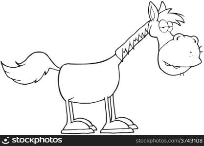 Outlined Horse Cartoon Mascot Character