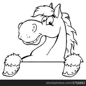 Outlined Horse Mascot Cartoon Head