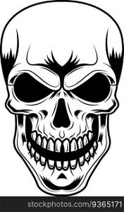 Outlined Human Skull Graphic Logo Design. Vector Hand Drawn Illustration Isolated On Transparent Background