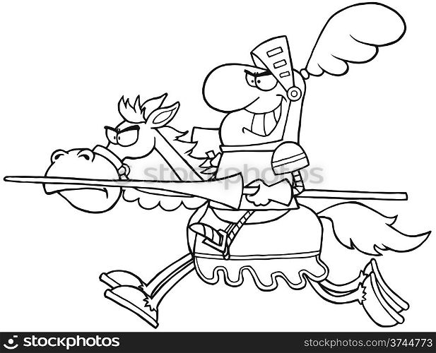 Outlined Knight Riding Horse