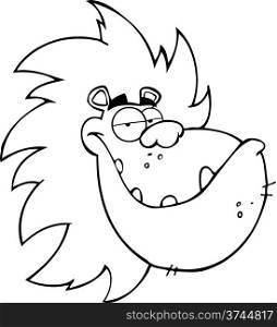 Outlined Lion Head Cartoon Mascot Character