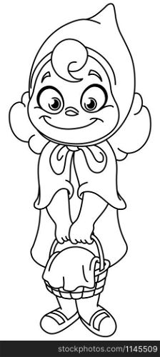 Outlined little red riding hood. Vector line art illustration coloring page.