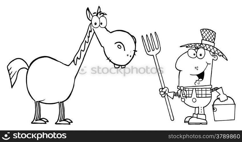 Outlined Male Farmer With Horse