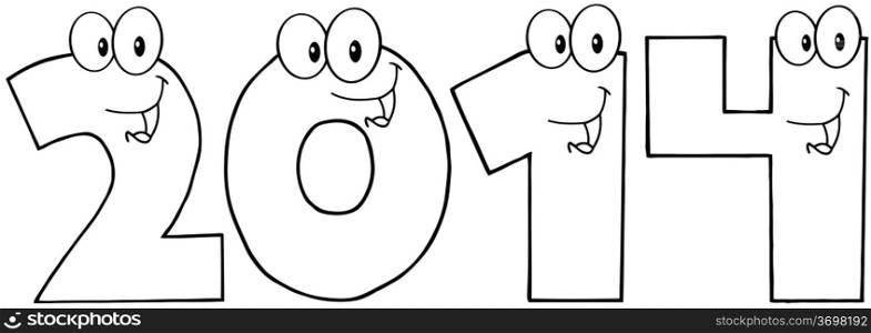 Outlined New Year Numbers Cartoon Characters