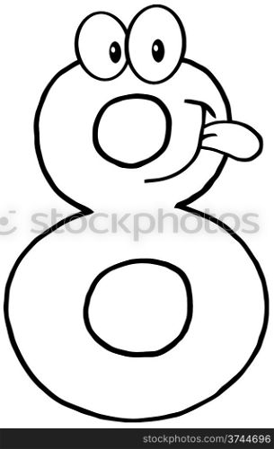 Outlined Number Eight Cartoon Mascot Character