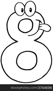 Outlined Number Eight Cartoon Mascot Character