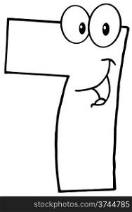 Outlined Number Seven Cartoon Mascot Character