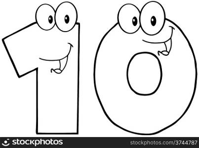 Outlined Number Six Cartoon Mascot Character