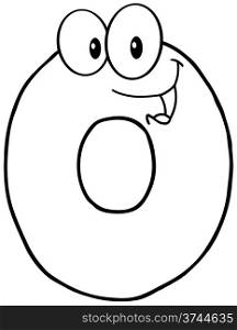 Outlined Number Zero Funny Cartoon Mascot Character