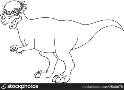 Outlined Pachycephhlosaurus Dinosaur Cartoon Character. Vector Hand Drawn Illustration Isolated On White Background