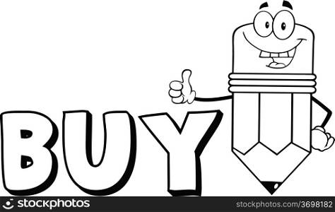 Outlined Pencil Cartoon Character Giving A Thumb Up With Text Buy