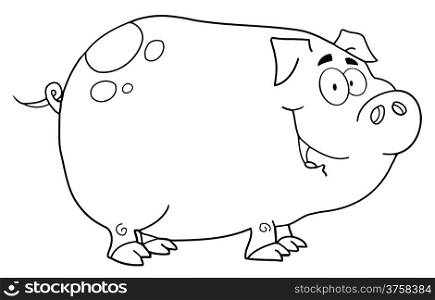 Outlined Pig Cartoon Character