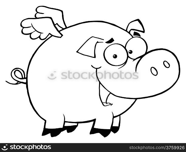 Outlined Pig Flying Cartoon Character