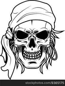 Outlined Pirate Skull Graphic Logo Design. Vector Hand Drawn Illustration Isolated On Transparent Background