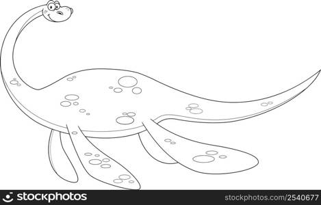 Outlined Plesiosaurs Dinosaur Cartoon Character Vector Hand Drawn Illustration Isolated On White Background