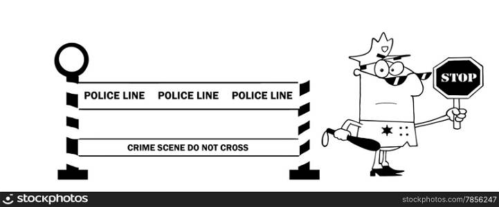 Outlined Police Line And Traffic Police Officer