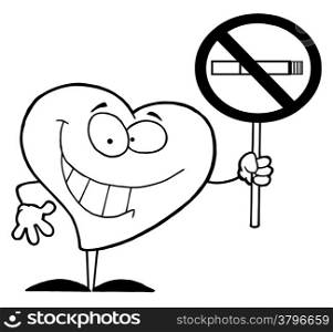 Outlined Red Heart Holding Up A No Smoking Sign