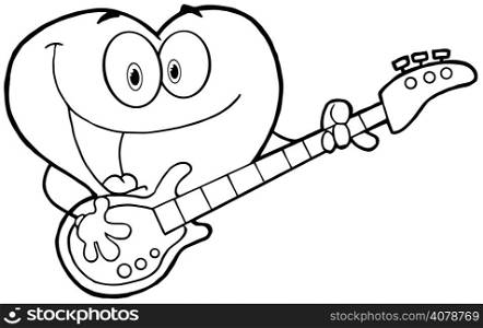 Outlined Romantic Red Heart Man Playing A Guitar And Singing
