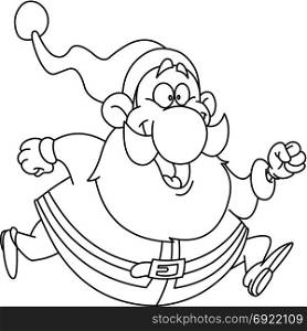Outlined Santa Claus running. Vector line art illustration coloring page.