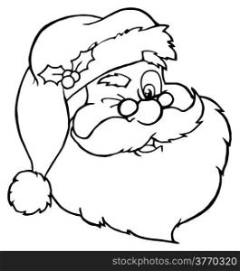 Outlined Santa Claus Winking Classic Cartoon Head