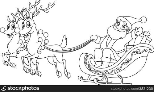 Outlined Santa riding his sleigh