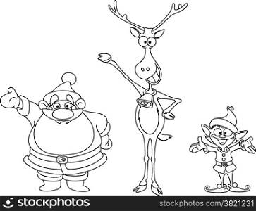 Outlined Santa Rudolph and elf