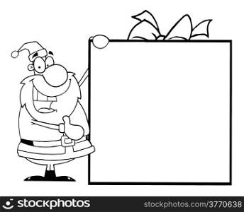 Outlined Santa With Big Gift Banner