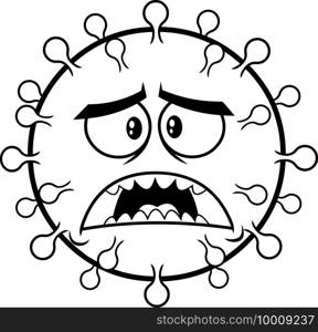 Outlined Scared Coronavirus  COVID-19  Cartoon Emoji Character. Vector Illustration Isolated On Transparent Background
