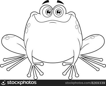 Outlined Smiling Green Frog Cartoon Character. Vector Hand Drawn Illustration Isolated On Transparent Background