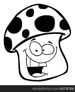 Outlined Smiling Mushroom Cartoon Character