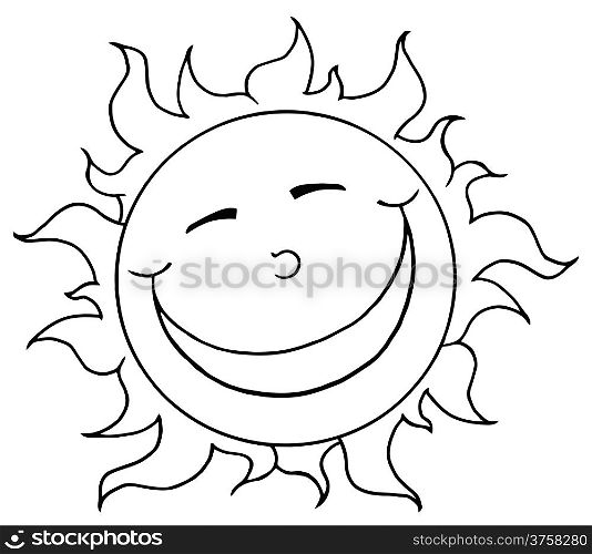 Outlined Smiling Sun Mascot Cartoon Character