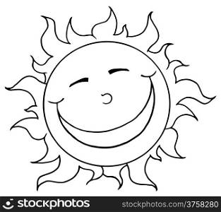 Outlined Smiling Sun Mascot Cartoon Character