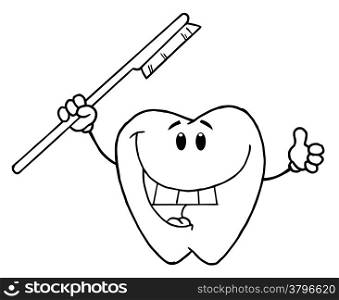 Outlined Smiling Tooth With Toothbrush