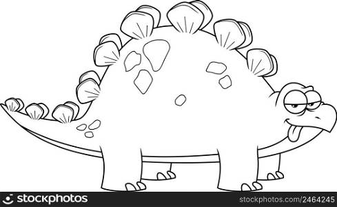 Outlined Stegosaurus Dinosaur Cartoon Character. Vector Hand Drawn Illustration Isolated On White Background